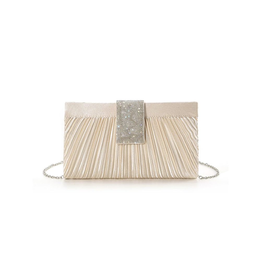 Satin Pleated Sparkly Rhinestone Buckle Evening Clutch Purse Bags ^-^